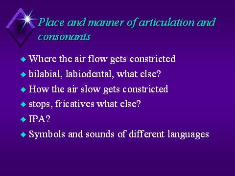 Place and manner of articulation and consonants